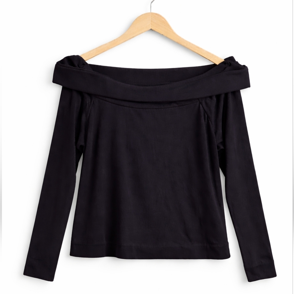 LOFT Black Off-the-Shoulder Long Sleeve Top | Women’s XL